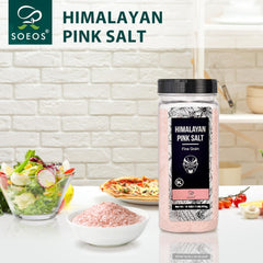 Soeos Himalayan Salt pink-hue crystals—natural mineral color ideal for cooking.