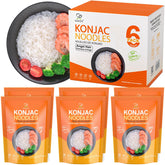 Soeos Konjac Noodles angel hair packaging highlights gluten-free, low-calorie pasta option.