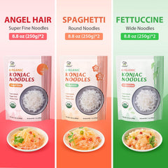Soeos Konjac Noodles spaghetti in bowl with savory sauce absorbing flavors.