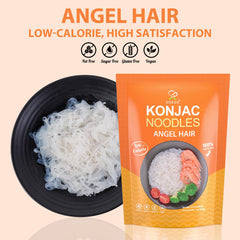 Soeos Konjac Noodles texture close-up reveals translucent, bouncy strands.