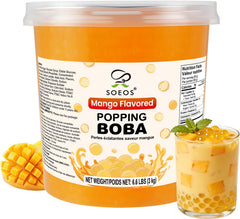 Soeos Mango Popping Boba bulk bag ready for quick bubble tea and desserts.
