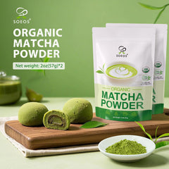 Soeos Matcha powder scoop highlights easy portioning for daily drinks.