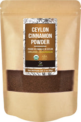 Soeos Organic Ceylon Cinnamon Powder jar showcases premium spice for baking and beverages