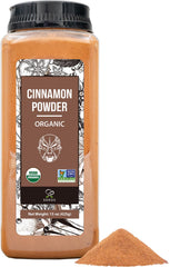 Soeos Organic Cinnamon Powder 15oz bottle highlighting premium aroma for baking and desserts.