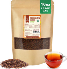 Soeos Organic Red Rooibos loose-leaf tea 16oz with rich aroma.