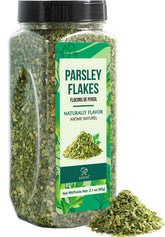Soeos parsley flakes bottle ensures fresh flavor in soups and pastas.