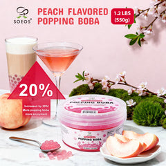 Closeup of Soeos pearls highlighting peach centers for toppings