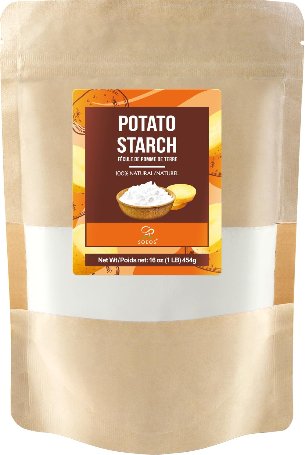 Soeos Potato Starch 16oz bag for easy, gluten-free thickening in everyday cooking.