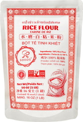 Soeos Rice Flour packaging on shelf highlights premium Thai rice for gluten-free baking.