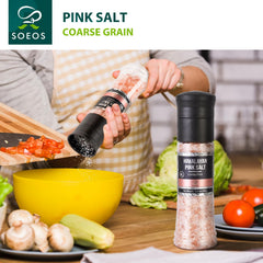 Soeos salt grinder refill with coarse pink salt for continuous grinding