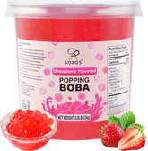 Soeos strawberry popping boba pearls in a jar, ideal bubble tea topping