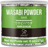 Soeos Wasabi Powder 8oz jar front label for sushi and sashimi use.
