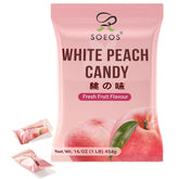 Soeos White Peach Hard Candy packaging showing freshness and portability