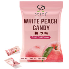 Soeos White Peach Hard Candy packaging showing freshness and portability