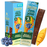 SOLELY Mango Blueberry Fruit Jerky strip, a convenient on-the-go snack.
