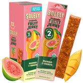 SOLELY Mango Guava Jerky 12-pack front view for on-the-go healthy snacking.