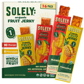 SOLELY Organic Mango Jerky package showing a single-ingredient fruit snack for on-the-go energy