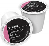 Solimo Donut Style coffee pods pack front, 100-count box for Keurig users