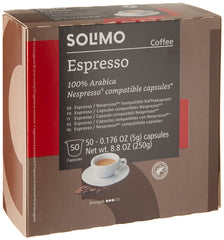 Solimo espresso capsules medium roast 50 count deliver a smooth daily espresso.