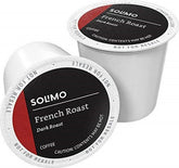 Solimo French Roast pod in cup for a bold morning boost with smoky notes