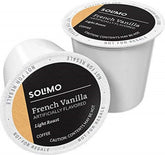 Solimo French Vanilla light roast coffee pods in a box for Keurig brewers