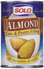 Solo Almond Cake and Pastry Filling cans, front view, perfect for indulgent desserts