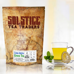 Solstice Tea Traders loose-leaf Sencha leaves for a mild everyday cup