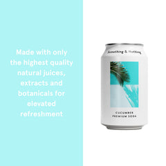 Something & Nothing cucumber sparkling water can tilted, label visible for product appeal.