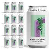Something & Nothing Mango Thai Basil sparkling water can front view, refreshing tropical flavor.