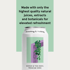 Something & Nothing Mango Thai Basil ingredients label, natural ingredients highlighted.