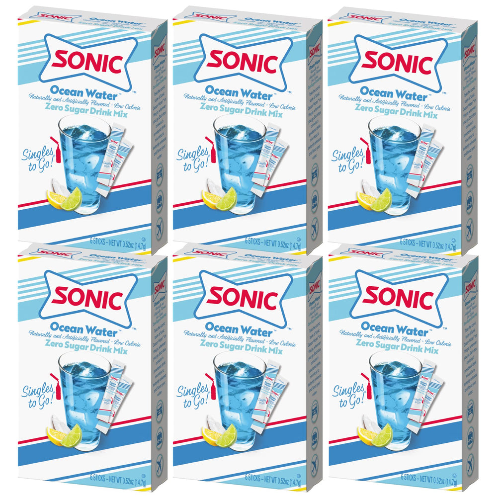 Sonic Singles To Go Ocean Water box front for easy on-the-go hydration.