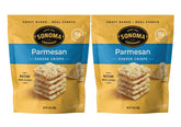 Sonoma Creamery Parmesan cheese crisps packaging, ready-to-enjoy gluten-free snack.
