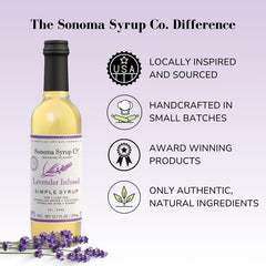 Sonoma Syrup Co lavender syrup cocktail bottle adds floral notes to gin or vodka.
