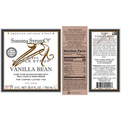 Sonoma Syrup Co Vanilla Bean Infused Simple Syrup glass bottle close-up for vanilla aroma