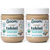 Soom Organic Tahini 11oz jar front shows premium sesame paste for rich flavor.