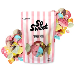 SoSweet Bubs Swedish Candy Mix half-pound pack, vegan-friendly for social sharing.