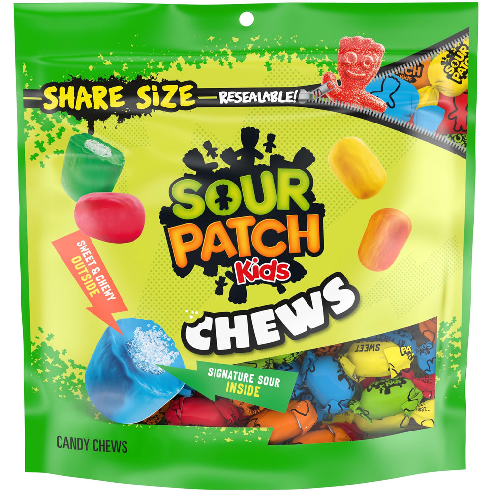Sour Patch Kids Chews display outside sweet and inside sour for a playful treat