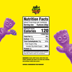 Close-up of grape Sour Patch Kids gummies showing chewy texture.