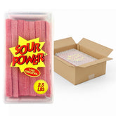 Sour Power Strawberry Candy Belts bulk tub ready for party display and bulk snacking