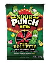 Sour Punch Bites Pickle Roulette bag with four flavors, ideal for sharing