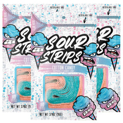 SOUR STRIPS cotton candy belt pack with three resealable bags for fresh flavor on the go