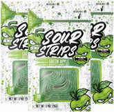 SOUR STRIPS Green Apple belt in resealable bag for on-the-go tangy snacking.