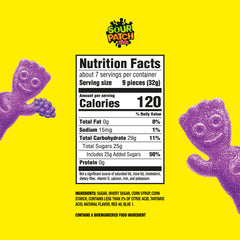 Sour Patch Kids Grape pack shot highlights the chewy texture and vibrant color