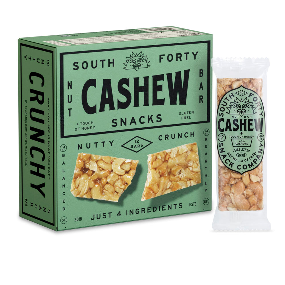 South 40 Crunchy Cashew Bar close-up highlighting real ingredients and texture