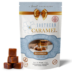 Southern Caramel Bourbon Caramels: soft, buttery squares with rich bourbon flavor for gifting.
