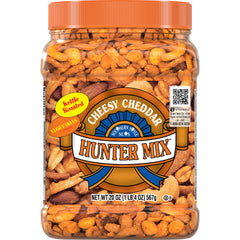 Southern Style Nuts Cheesy Cheddar Hunter canister close-up with bold savory cheese flavor