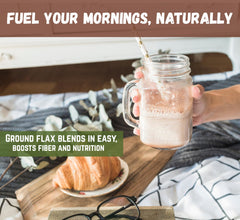 Sown and Grown ground flaxseed added to smoothie for omega-3 boost