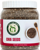 Sownandgrown raw chia seeds in a 1.5 lb jar for lasting freshness.