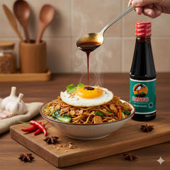 Soy Bango Kecap Manis bottle in a marinade setup ready to flavor dishes.