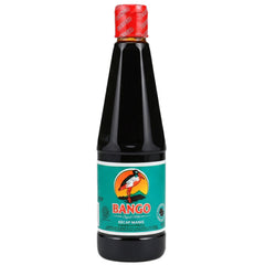 Soy Bango Kecap Manis bottle pouring a thick caramel glaze for meats and stir-fries.